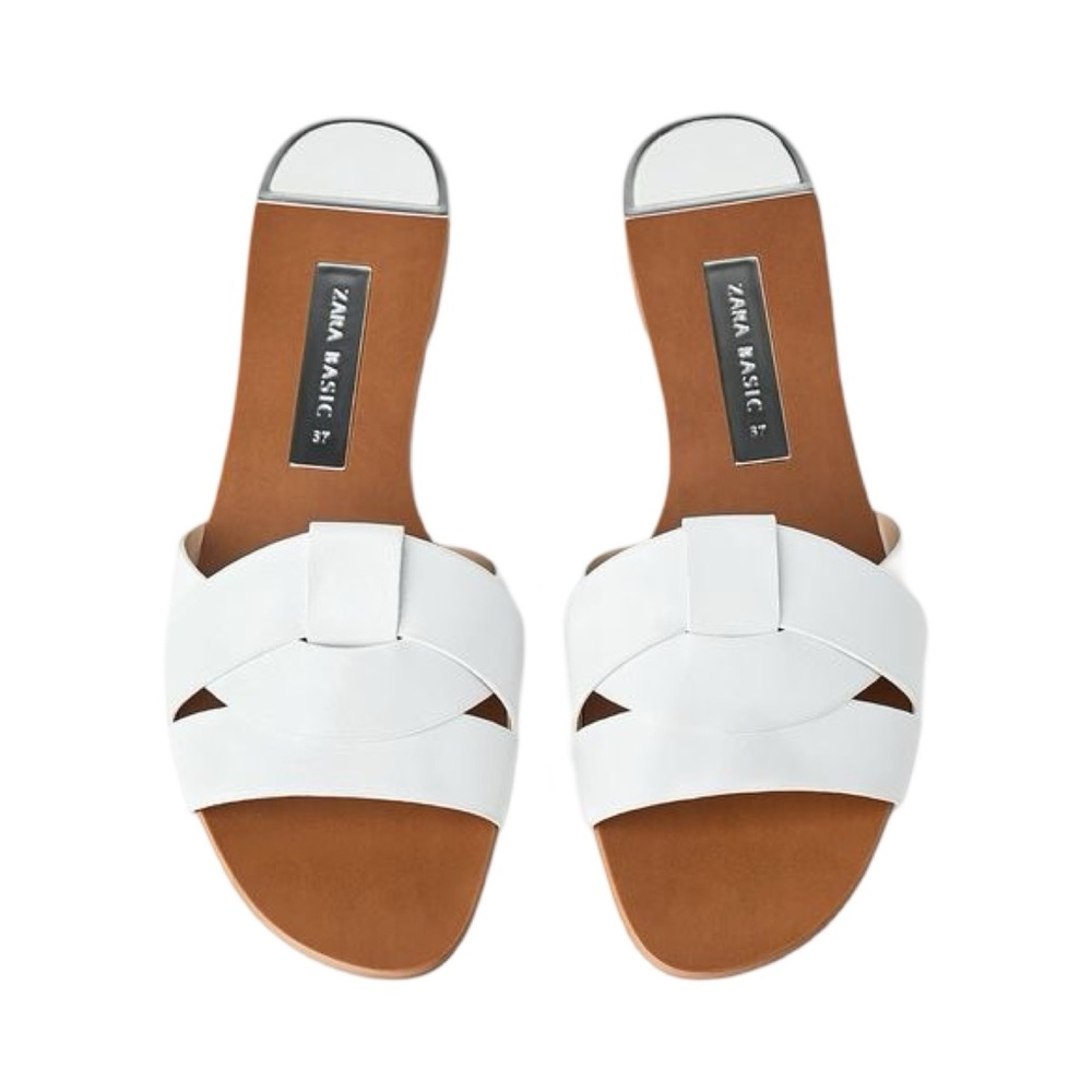 Zara Basic Collection White Slide Sandals
